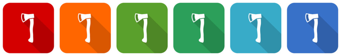 Fototapete - Axe icon set, flat design vector illustration in 6 colors options for webdesign and mobile applications