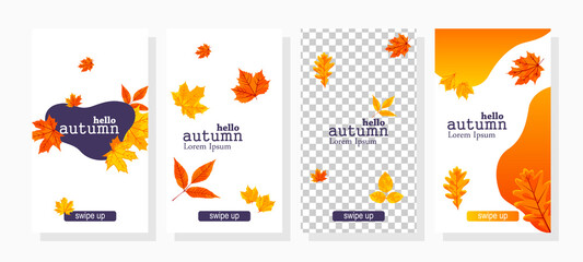 set of autumn sale banners illustration for social media promotion stories