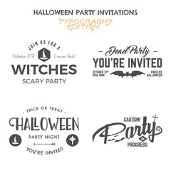 Wall Mural - Halloween 2016 party invitation label templates with holiday symbols - witch hat, bat and typography elements. Use for party posters, flyers, cards, invitations, t-shirt, tee design, apparel.