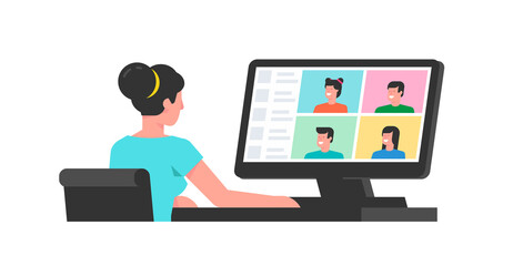 Wall Mural - online conference. group video chat. remote team work. flat style. isolated on white background
