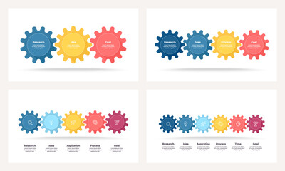 Wall Mural - Business infographics. Process with 3, 4, 5, 6 steps, options, gears. Vector template.