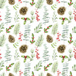 Watercolor christmas seamless pattern. New year 2021. Xmas decor. Best for wrapping paper. Hand painted illustration.