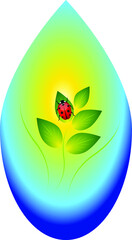 Canvas Print - Ladybug on a leaf in a drop.
