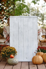 white board porch sign. autumn mood holiday halloween thanksgiving