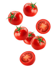 Sticker - Falling tomato isolated on white background, clipping path, full depth of field