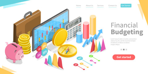 Wall Mural - 3D Isometric Flat Vector Conceptual Illustration of Financial Budgeting, Evaluation of Incomes and Expenses, Business Planning.