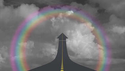 Wall Mural - Highway to sky in arrow shape and rainbow. 3D rendering