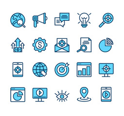 Wall Mural - seo target analytics management line icon isolated set. vector graphic design illustration
