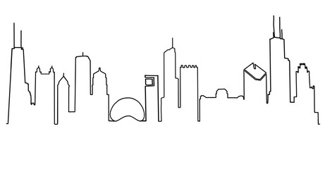 Chicago skyline line drawing. Simplified drawing includes all the famous landmarks and towers.