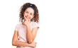 © Krakenimages.com - Beautiful kid girl with curly hair wearing casual clothes looking confident at the camera smiling with crossed arms and hand raised on chin. thinking positive.
