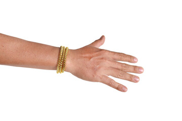 Man hand and gold bracelet isolated on white background with clipping path included