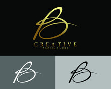 Set Stylish Letter B Gold, Monogram And White Colours, Signature Logo Design Template