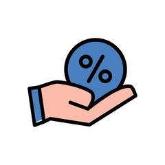 Sticker - Hand And Percentage Flat Icon Vector Logo Template