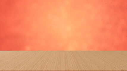 Wall Mural - abstract blurred orange and gold color background with bokeh light and perspective wood tabletop for
