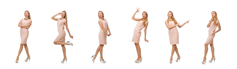 Wall Mural - Beautiful lady in pink dress isolated on white