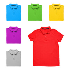 Wall Mural - Different blank t-shirts on white background