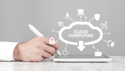 Wall Mural - man using tablet computer. cloud computing