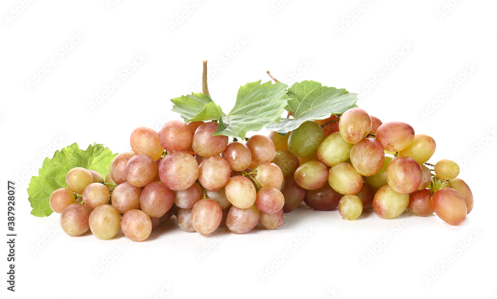 Sweet ripe grapes on white background
