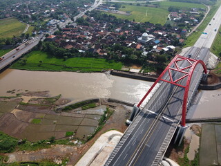 Aerial view of the splendor of Kali Kutho Bridge, Kali Kuto, Trans Java Highway, Indonesia