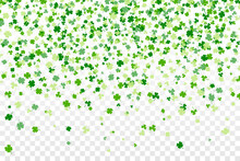 Shamrock Or Clover Leaves Flat Design Green Backdrop Pattern Vector Illustration Isolated On Transparent Background. St Patricks Day Shamrock Symbols Decorative Elements.