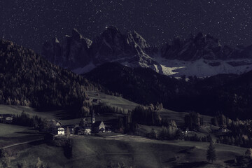 Wall Mural - rural landscape with mountains and stars