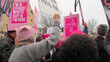 Washington, DC / USA - 01/21/2017: Women's March on Washington pink hats and protest signs, view from the male and female crowd.