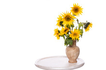 Beautiful Sunflowers In Vase On The Table