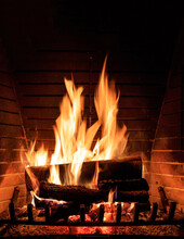 Fireplace Burning Wood Logs, Cozy Warm Home Christmas Time