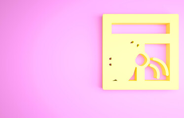 Sticker - Yellow Broken window icon isolated on pink background. Damaged window. Beaten windowpane concept. Vandalism. Minimalism concept. 3d illustration 3D render.