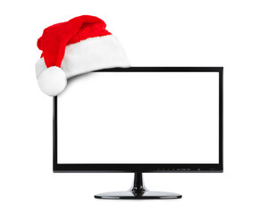 Wall Mural - TV and Santa Claus red christmas hat