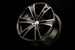alloy wheel black with a white groove, 6 beams for SUVs and crossovers, close-up on a black background