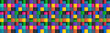 © kurkalukas - Colorful square abstract header with black lines. Colored square with shadows. Pixel mosaic banner. Vector illustration