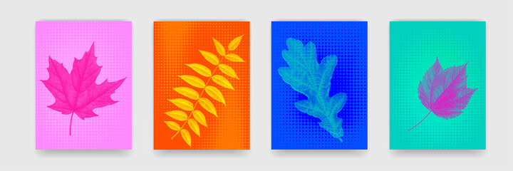 Leinwandbilder - Background pattern design for covers, abstract color gradient halftone, vector. Creative trendy backgrounds with autumn leaf or leaves fall print, cool color simple halftone gradient pattern posters