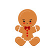 © Irina - Gingerbread man christmas cookie icon isolated on white background. Cute xmas ginger bread vector flat design illustration. Cartoon style biscuit dessert with decotarion - happy holiday winter treat.