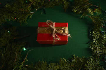 Red gift wrap highlighted on green background