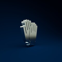 Canvas Print - Silver Garden gloves icon isolated on blue background. Rubber gauntlets sign. Farming hand protection, gloves safety. Minimalism concept. 3d illustration 3D render.