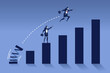 Business Woman Jumps High Overlapping Her Colleague on Bar Chart Illustration Concept
