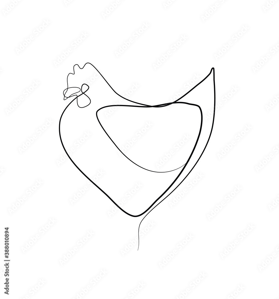 SINGLE-LINE DRAWING OF A CHICKEN . This hand-drawn, continuous, line ...