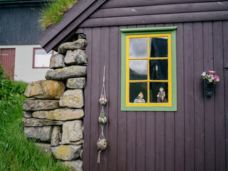 Detail of a house in Kunoy village, Faroe Islands.