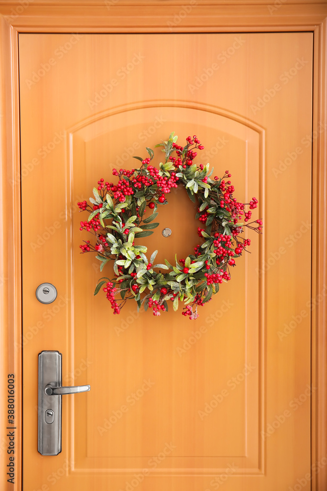 Beautiful Christmas wreath hanging on door