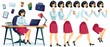 © VectorSpace - Businesswoman character sitting at desk table working on laptop. Working lady boss animation set. Body part gesture, facial emotion, stationary kit for attractive office worker, secretary creation