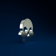 Poster - Silver Skull icon isolated on blue background. Happy Halloween party. Minimalism concept. 3d illustration 3D render.