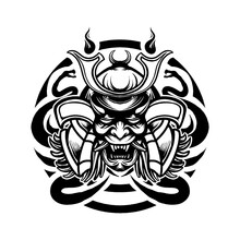 Black White Onimask Samurai Ronin Japan Snake Clan