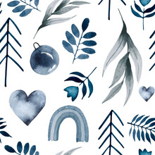 Seamless Pattern With Bunny,polar Bear, Forest Elements And Hand Drawn Shapes. Childish Texture. Great For Fabric, Textile Illustration
