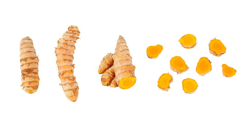 Sticker - tumeric root isolated on white background