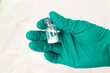 © Sergei Gorin - Vial with white powder of medicine, vaccine or poison in hand in sterile glove