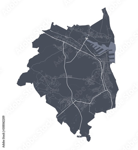 Gdynia map. Detailed map of Gdynia city poster with streets. Cityscape vector.