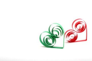 Wall Mural - Two love quilling origami hearts on white