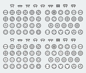 Screw Drive Types and Heads of Screws or Bolts in Outline Style