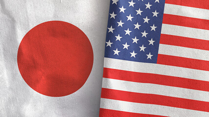 Poster - United States and Japan two flags textile cloth 3D rendering